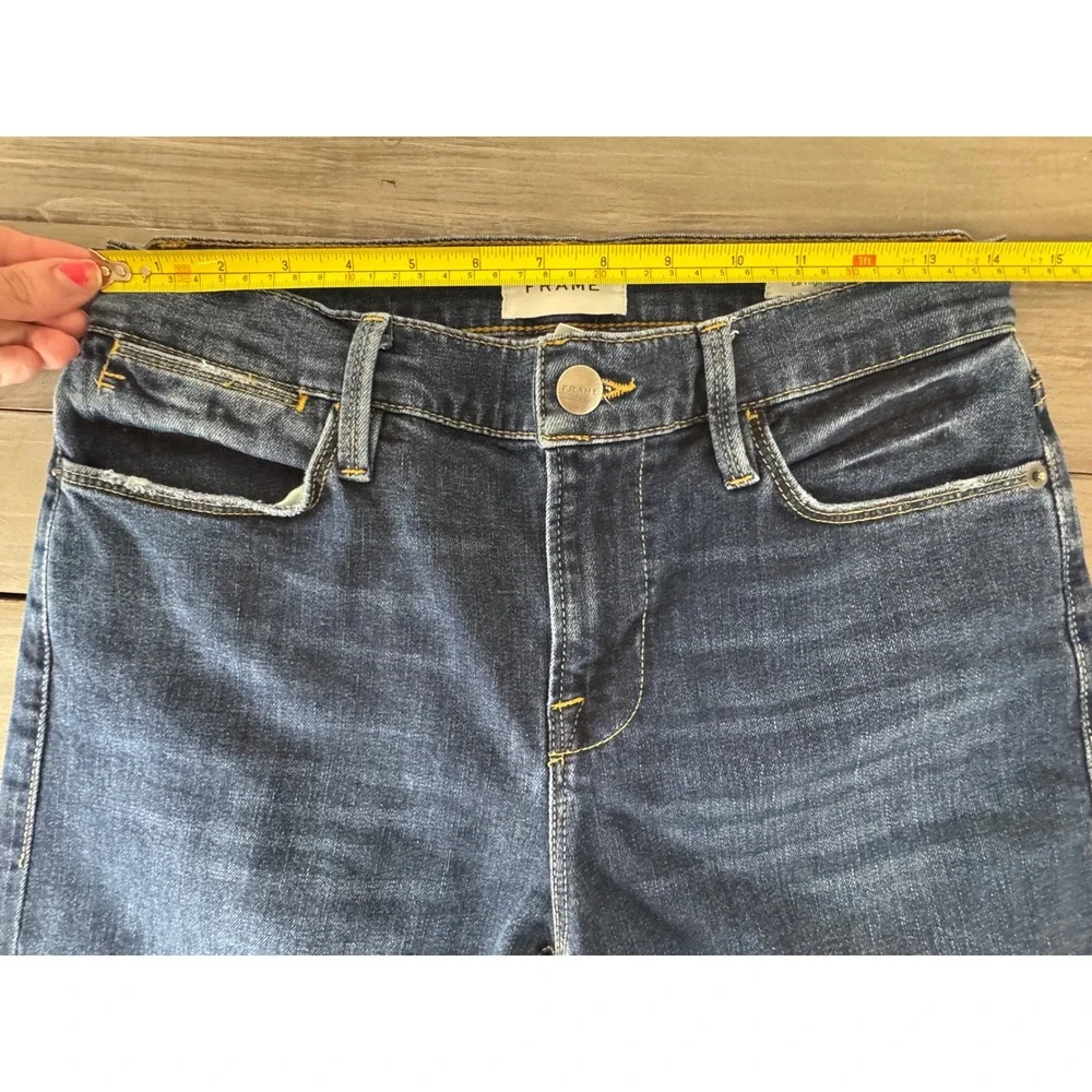 FRAME Le High Straight Jeans Dark Wash Denim Women's Size 28 x 26‎ Distressed